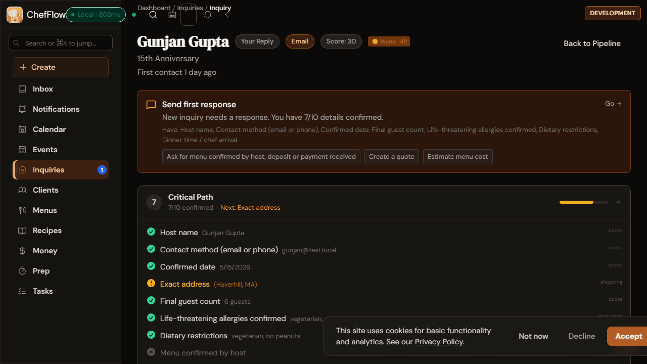Inquiry record with next actions